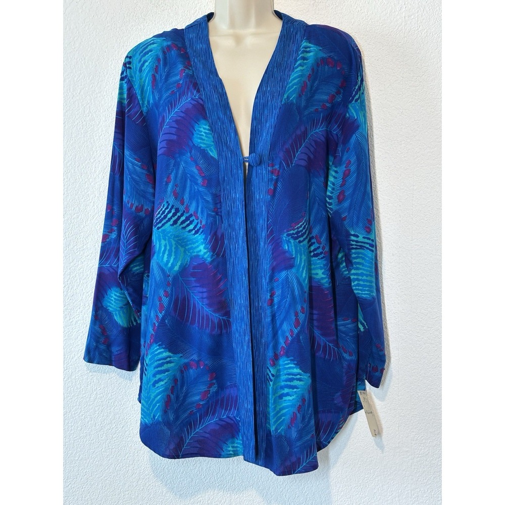 Vtg  90s C.M. Shapes 1X‎ Topper Jacket Cardigan Peacock Feathers Purple Aqua New